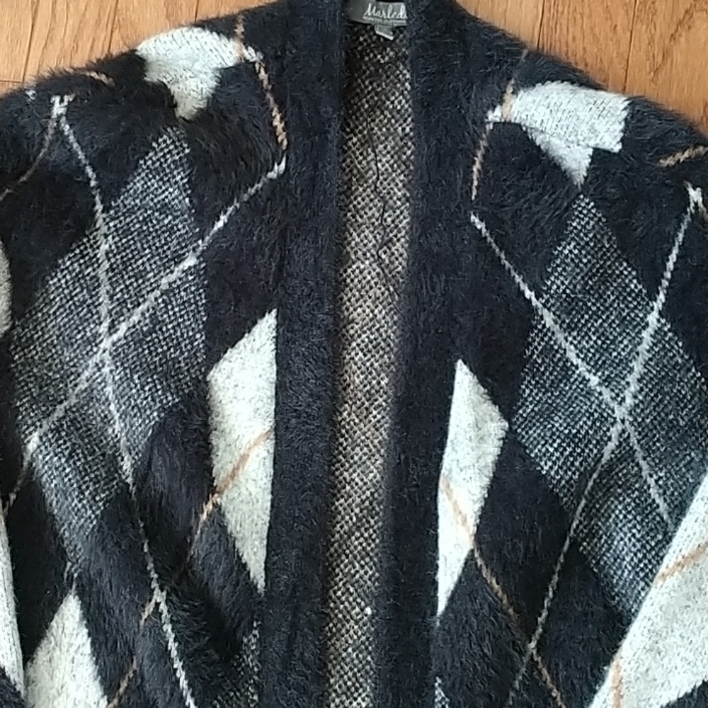 Marled Argyle Grey/Black Sweater Coat Jacket sz S - Picture 10 of 12